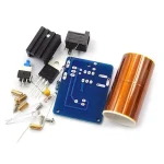 Set med elektroniska komponenter som inkluderar ett kretskort, ett relä, en kondensator, motstånd, dioder och andra delar för vetenskapliga eller elektroniska projekt.