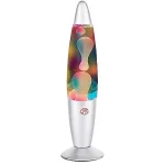 Färgglad lava-lampa med rörliga bubblor, idealisk för vetenskaplig dekoration och avkopplande atmosfär.