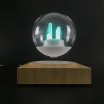 Dekorativ vetenskaplig glödlampa med blå LED-ljus i en glasglob.