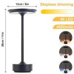Trådlös bordslampa med 40 LED, 4000mAh batteritid, justerbart ljus, modern design, perfekt för inredning och varm atmosfär.