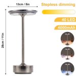 Skrivbordslampa i rostfritt stål med justerbar ljusstyrka, 40 LED, 4000mAh batteri, modern design, perfekt för punktbelysning eller skrivbord.
