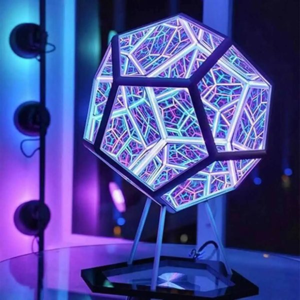 Färgglad geometrisk LED-lampa, modern och vetenskaplig design, idealisk för inredning, futuristisk atmosfär, stämningsbelysning, perfekt för vetenskaps- och designälskare.