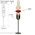 Designgolvlampa med 4 huvuden i geometriska former, höjd 130 cm, perfekt för modern inredning.