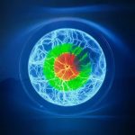 Illustration av ett elektriskt fenomen med en färgglad plasma-cirkel, som representerar energi och vetenskap.