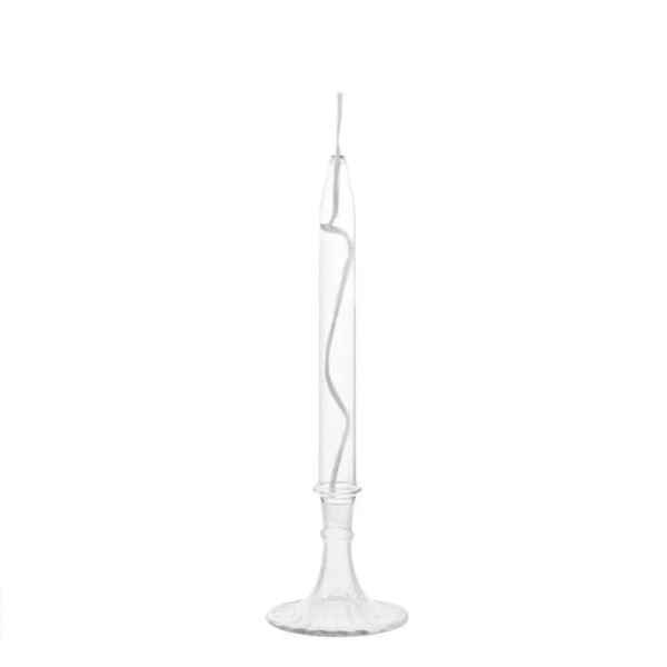 Transparent glasvas med en elegant spiral, perfekt för vetenskaplig eller modern dekoration.