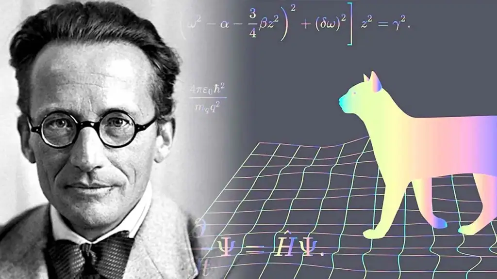 Bild som föreställer Albert Einstein med ekvationer och en färgglad hund i 3D.