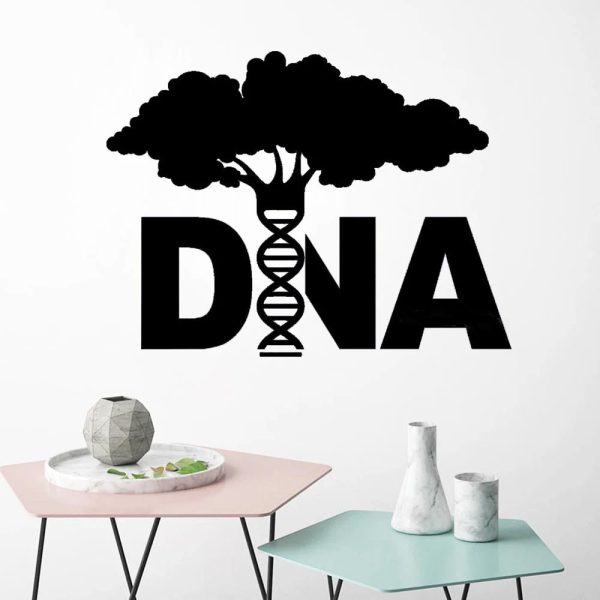 Illustration av ett stiliserat träd med en integrerad dubbel helix av DNA, som representerar kopplingen mellan natur och genetik, idealisk för modern vetenskaplig dekoration.