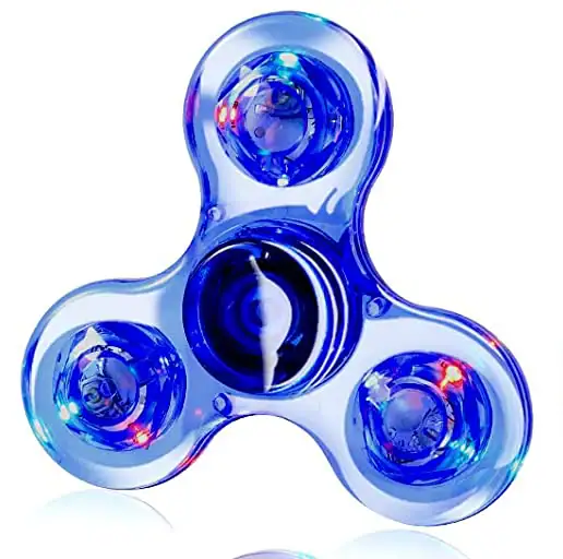 Ljusande fidget spinner i transparent plast med inbyggda LED-lampor, perfekt för avkoppling och underhållning.