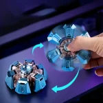 Futuristisk kapseldispenser i metall och plast, med en innovativ och interaktiv design, som möjliggör lekfull och teknologisk distribution av kapslar.