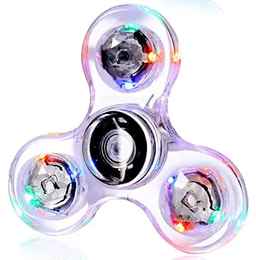 Lysande fidget spinner med flerfärgade LED-lampor, i genomskinlig plast, designad för underhållning och avkoppling. Idealisk för att minska stress och förbättra koncentrationen.