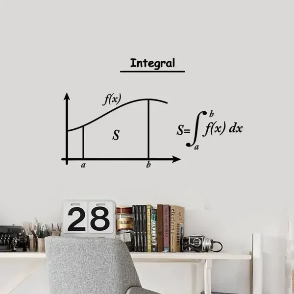 Illustration av en integralformel med en bibliotek av vetenskapliga böcker i bakgrunden.