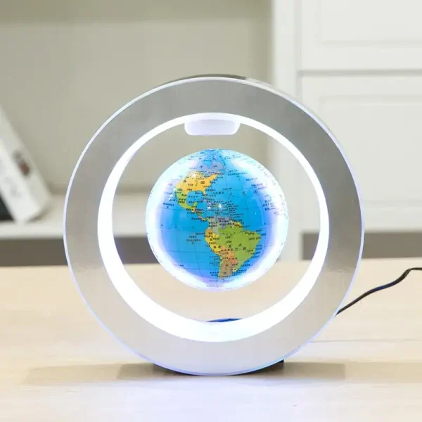 Skrivbordslampa med lysande jordglob, modern och utbildande design, idealisk för vetenskaplig inredning och lärande.