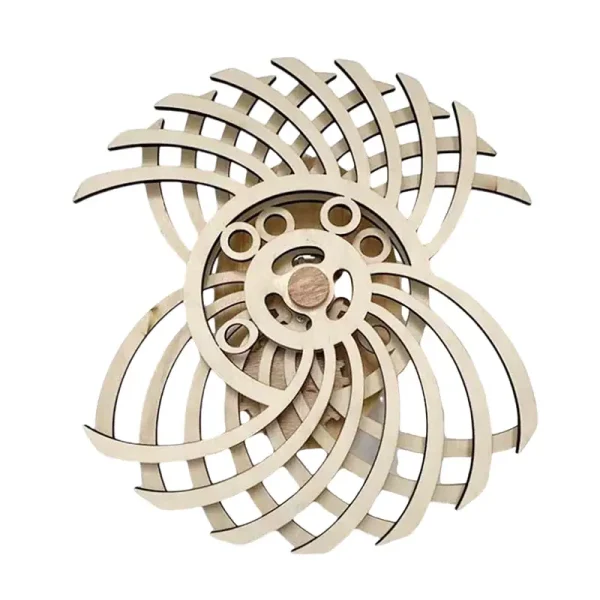 Skulpterad trävortexmodell, dekorativ och utbildande, som representerar ett fascinerande vetenskapligt fenomen med spiraldesign. Perfekt för dekoration eller lärande.