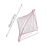 Geometrisk pappersvikning i 3D med mått i centimeter och tum, som illustrerar en komplex vikningsmodell för vetenskaplig eller utbildande dekoration.