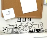 Illustration av laboratorieinstrument och kemiska symboler för en modern vetenskaplig dekoration.