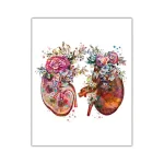 Konstnärlig illustration av två mänskliga njurar prydda med färgglada blommor och blommönster, som symboliserar hälsa och vitalitet.