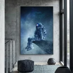 Astronaut som svävar i rymden, modern väggmålning.