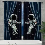 Gardiner med illustration av astronauter som svävar i rymden.