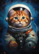 Söt katt med astronauthjälm, som illustrerar ett vetenskapligt och rymdtema, perfekt för dekoration eller en butik med vetenskapliga föremål.