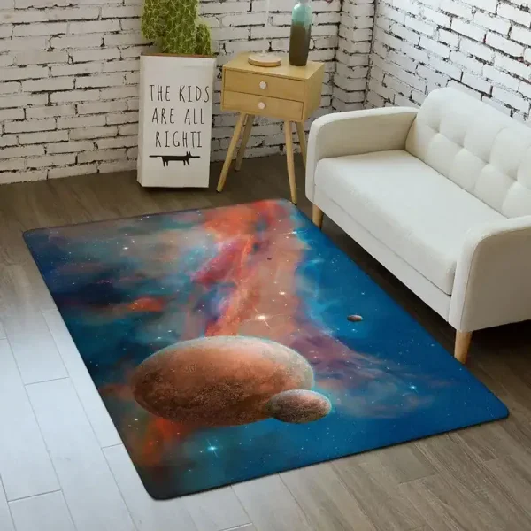 Golvmatta med rymdmönster, planeter och galax, perfekt för inredning inspirerad av universum.