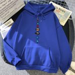 Blå hoodie med motiv av planeter i solsystemet, idealisk för vetenskaps- och astronomientusiaster, bekväm och trendig.