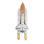 Miniatyr rymdfarkost med brinnande boosters, perfekt för vetenskaplig dekoration eller samling.