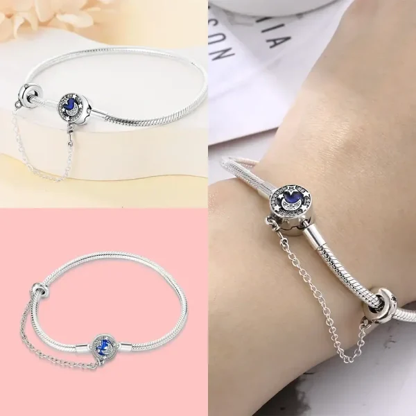 Silverarmband med hänge av stjärna och måne, perfekt för en elegant och kosmisk touch.