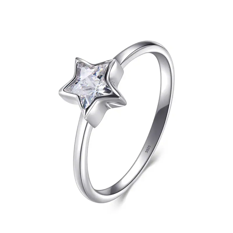 Silverring med stjärnformad sten, elegant och sofistikerad, perfekt för smyckesälskare inspirerade av astronomi och vetenskap.