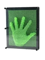 LED-ljusskylt som visar en grön hand i pixlar, idealisk för vetenskaplig eller pedagogisk dekoration, med svart ram och modern design.