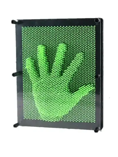 LED-ljusskylt som visar en grön hand i pixlar, idealisk för vetenskaplig eller pedagogisk dekoration, med svart ram och modern design.