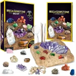 Kristallgeode-kit med färgade stenar, verktyg för att utforska och lära sig om mineralvetenskap.