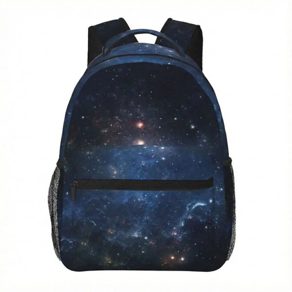 Ryggsäck med galaktisk design, idealisk för studenter och astronomientusiaster.