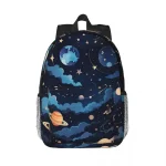 Ryggsäck med rymdmotiv och planeter, perfekt för astronomi- och vetenskapsentusiaster, perfekt för skolan eller utomhusaktiviteter.