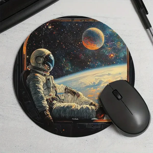 Astronaut som svävar i rymden med vy över jorden och en planet.