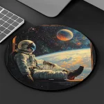 Dekorativ klädsel med rymdmönster som föreställer en astronaut svävande i rymden med jorden i bakgrunden, idealisk för vetenskaplig eller rymdtemat dekoration.