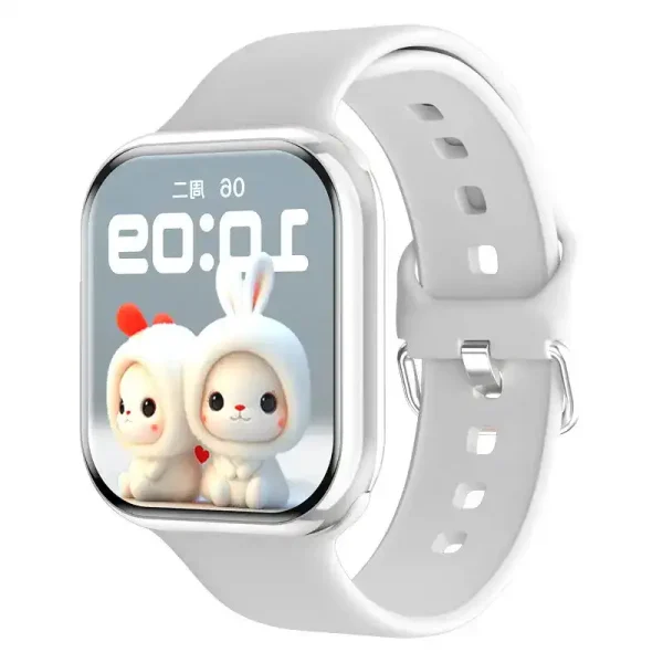 Smartklocka för barn med gullig kanindesign, digital skärm och vitt armband, perfekt för att följa tiden och lägga till en lekfull touch till klädseln.