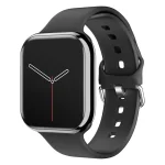Smartklocka med pekskärm och svart silikonarmband.