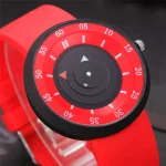 En bild av en röd stoppur eller timer med svarta detaljer, använd för att mäta tid.