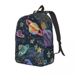 Barnryggsäck med design av planeter och stjärnor, perfekt för astronomi- och vetenskapsentusiaster. Idealisk för skolan eller roliga aktiviteter, som kombinerar stil och passion för universum.