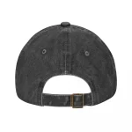 Mörkgrå denimkeps sedd bakifrån med justerbar spänne, avslappnad och trendig stil.