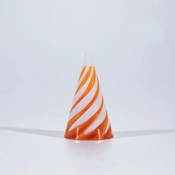Laboratoriekork i plast med orange och vita ränder, används för säkerhet och stängning av laboratoriebehållare.