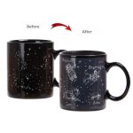Svart keramikmugg med mönster av stjärntecken och zodiac, idealisk för astronomi- och astrologientusiaster.