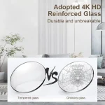 Förstärkt glasdörr 4K HD, hållbar och okrossbar, perfekt för modern inredning. Jämförelse mellan härdat glas och vanligt glas för optimal säkerhet.