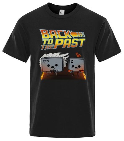 Svart t-shirt med illustration av två tangentbordstecken, en med "Ctrl" och den andra med "Z", som symboliserar återställning.