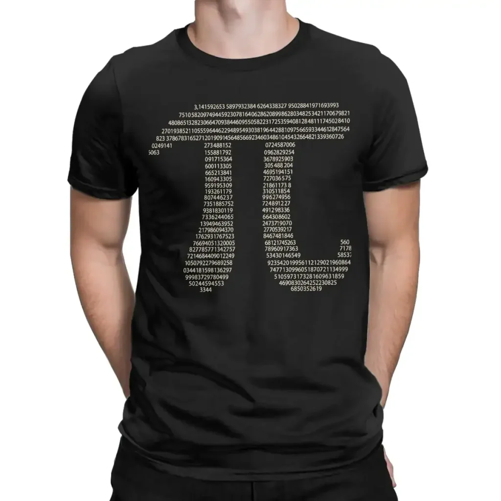 Svart t-shirt med en vetenskaplig QR-kod bestående av siffror och digitala data, som illustrerar fusionen mellan mode och vetenskap.