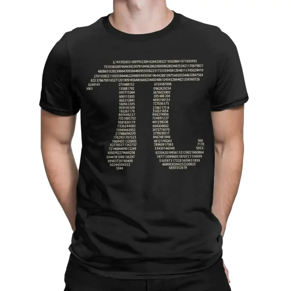 Svart t-shirt med en vetenskaplig QR-kod bestående av siffror och digitala data, som illustrerar fusionen mellan mode och vetenskap.