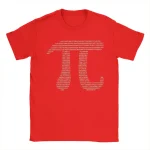 Röd t-shirt med design av siffror och vit binär kod, modern och geekig stil, perfekt för vetenskaps- och teknikentusiaster.