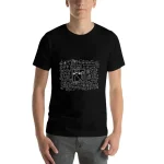 Svart t-shirt med vit molekylär grafisk design, perfekt för vetenskaps- och kemiälskare, som förenar stil och passion för vetenskaplig forskning.