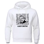 Hoodie med rolig design av Albert Einstein, som föreställer en ikonisk karikatyr.