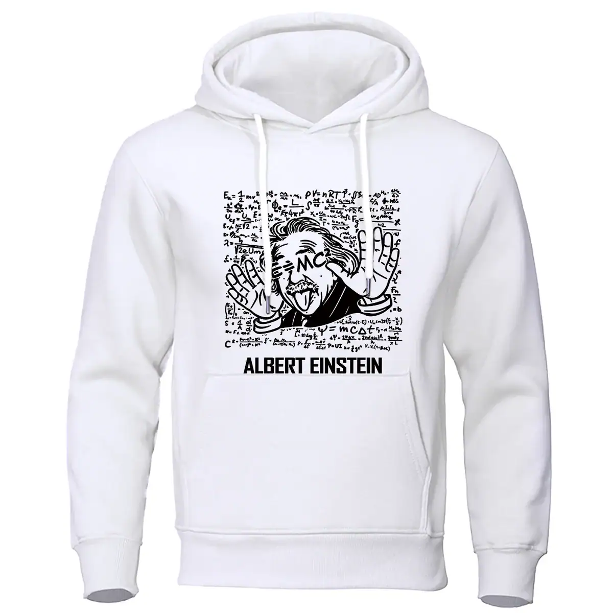 Hoodie med rolig design av Albert Einstein, som föreställer en ikonisk karikatyr.